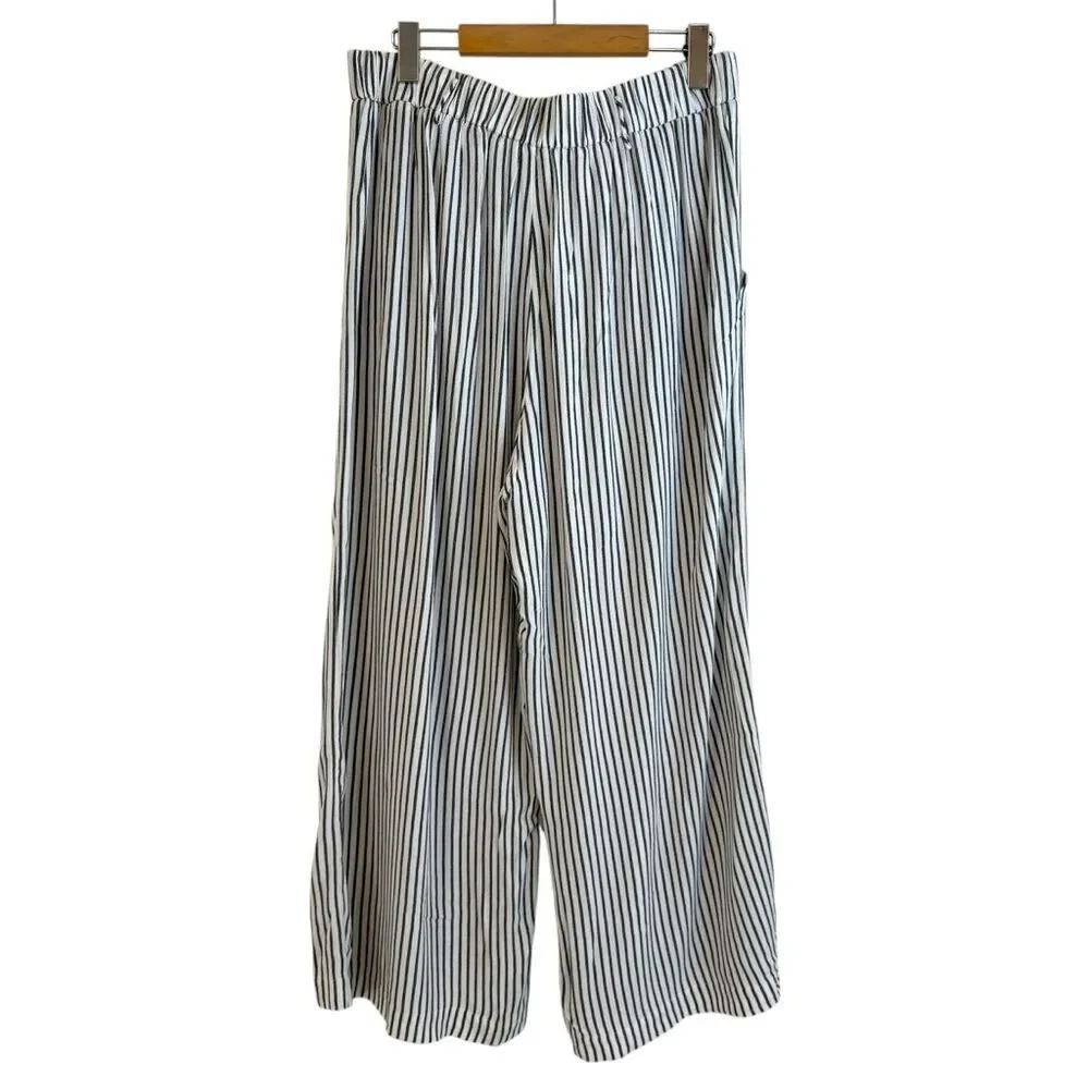 Wilfred by Aritzia Faun White and Grey Striped Wide-Leg Pant Size Large - Picture 5 of 9